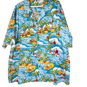 Aloha Republic Mens Fun Santa‎ Hawaiian Shirt 3X Button Down Short Sleeve Unique